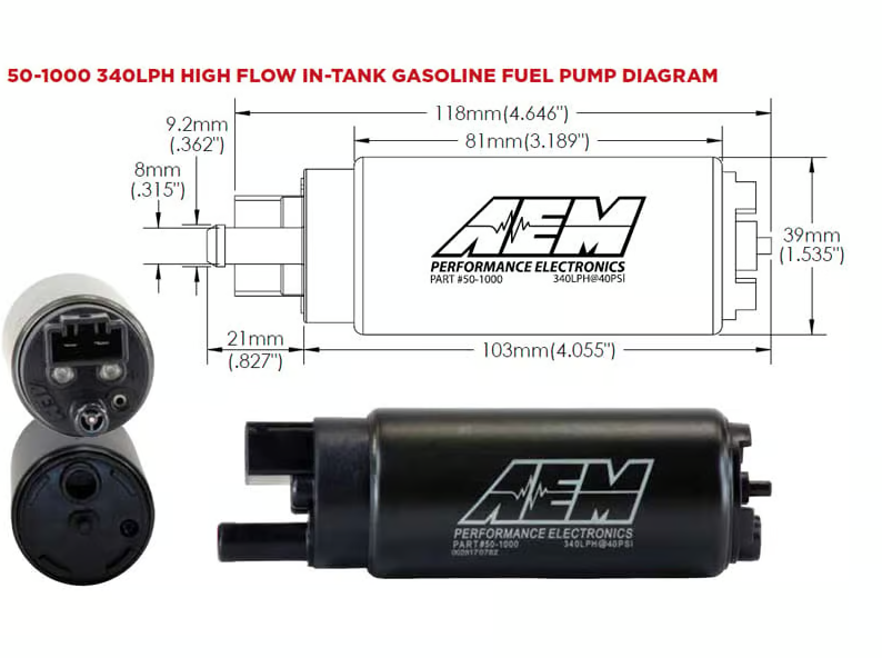 AEM 340L@40PSI IN TANK FUEL PUMP KIT #AEM-E-50-1000