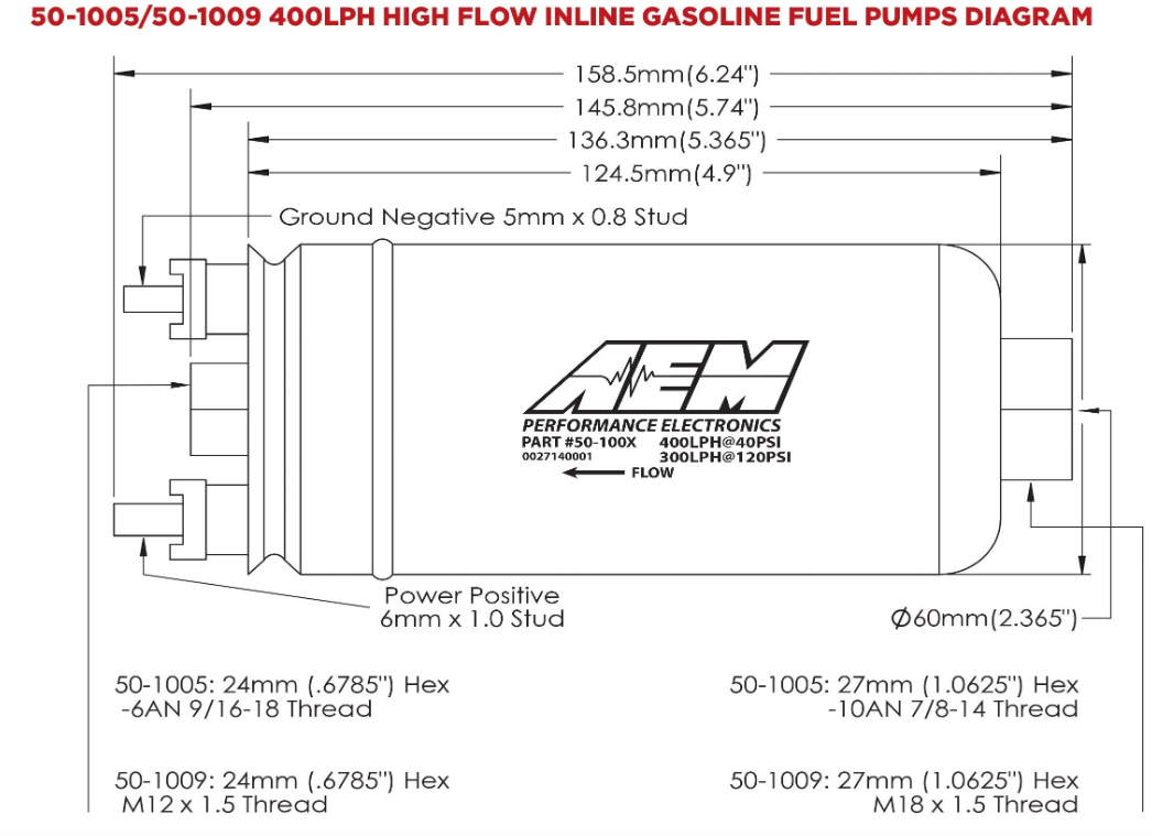 AEM ELECTRONICS 400L INLINE FUEL PUMP #AEM-E-50-1009